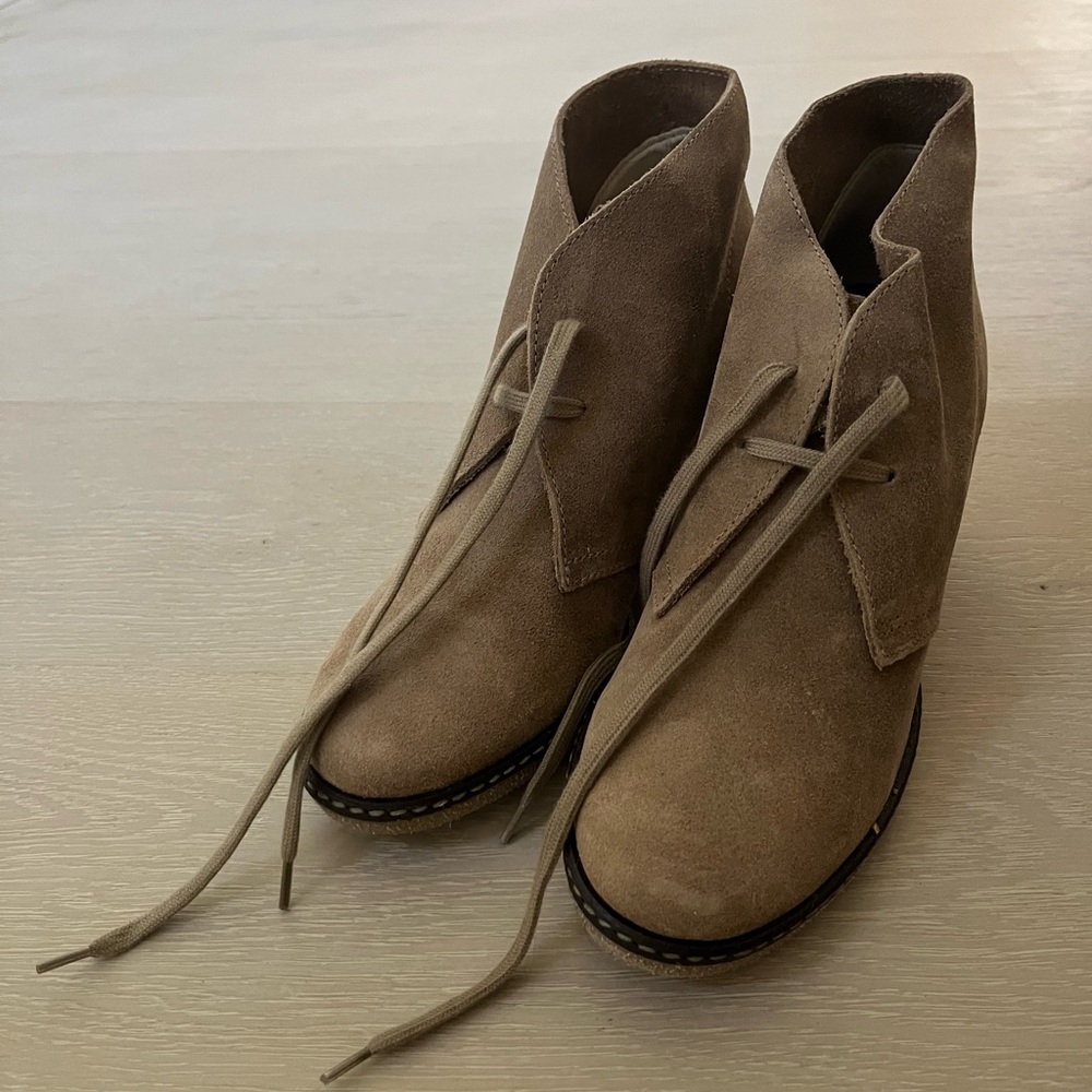 Never worn and in box NWT J. Crew MacAlister tan suede wedge boots ankle boots